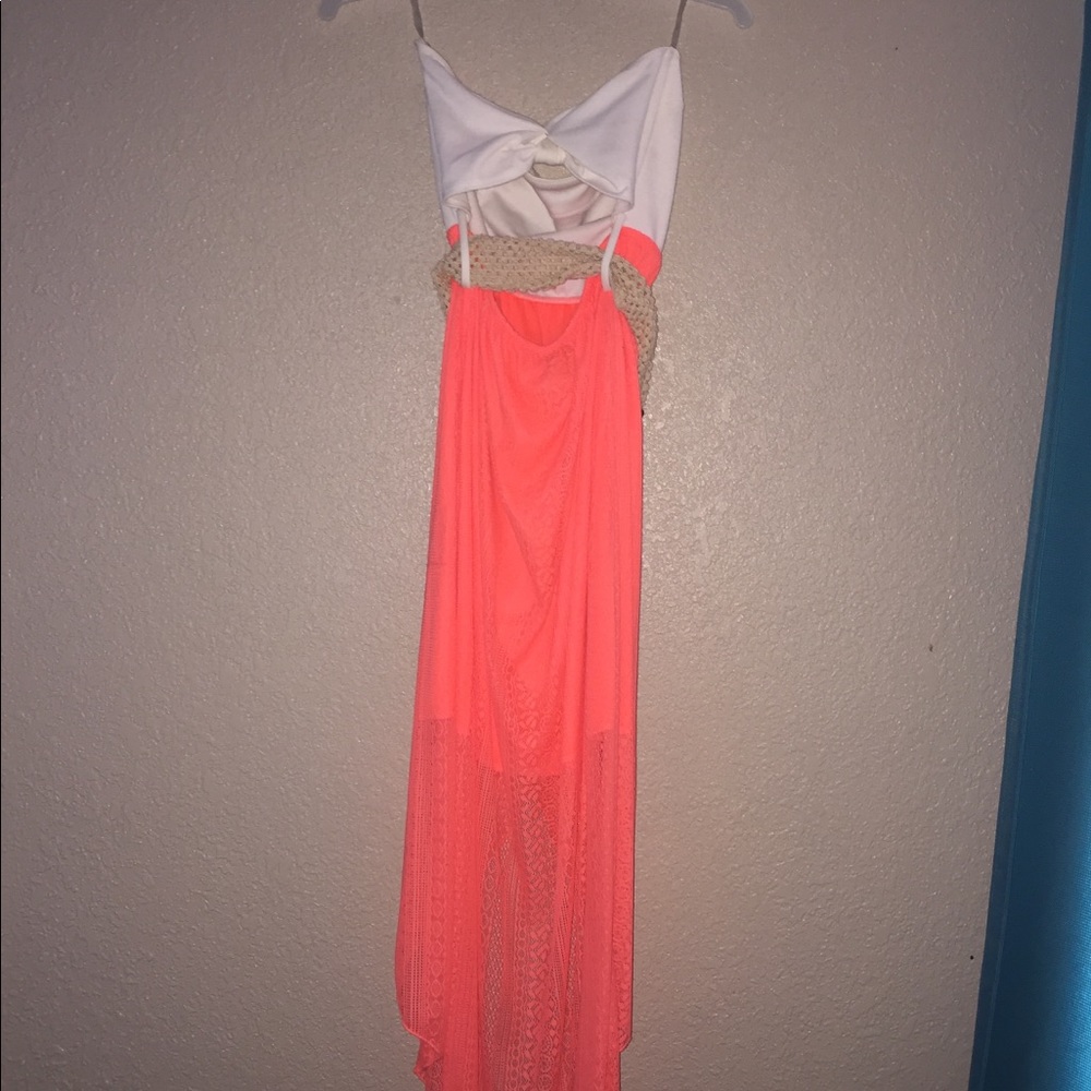 White & Neon Pink Dress